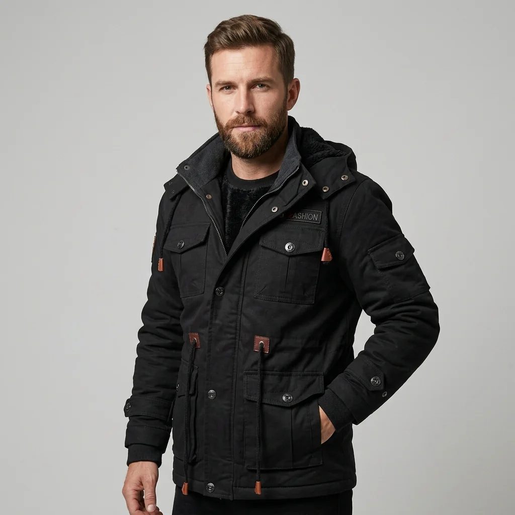 Harrington Oxford | Men's Winter Jacket Army Green Fleece Thermal Hooded Jacket Casual Outdoor Jacket - Image 5