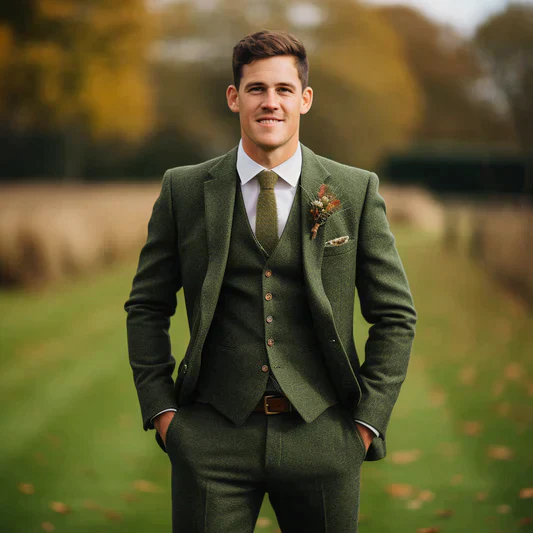 Harrington Oxford | Men's wedding three-piece suit olive green - Image 2