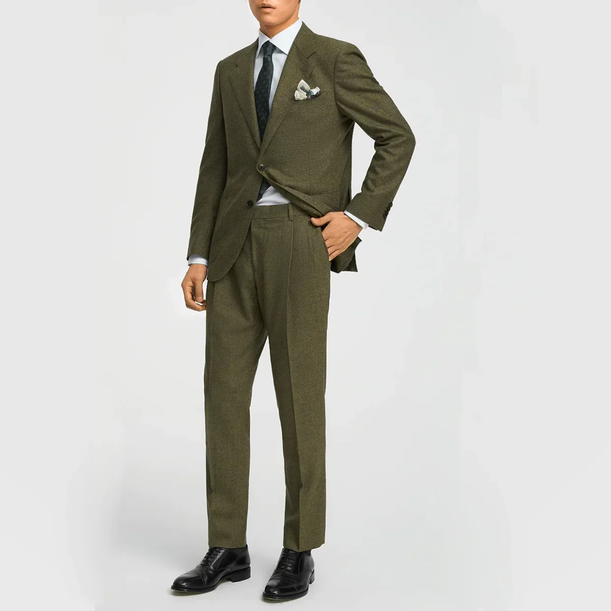 Harrington Oxford | Men's wedding three-piece suit olive green - Image 4